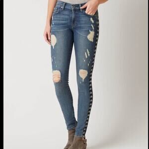 Miss Me Vintage Sophie Triangle Embroidered Stretch Skinny Distressed Jeans